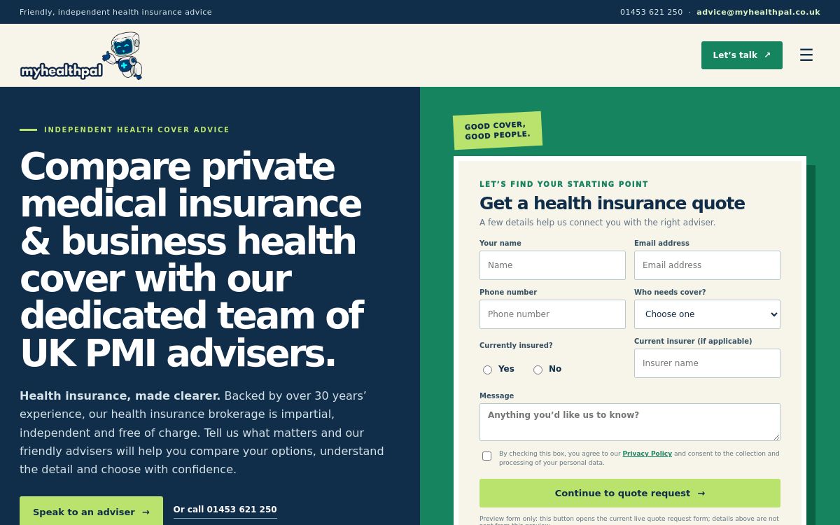 My Health Pal homepage rebuild
