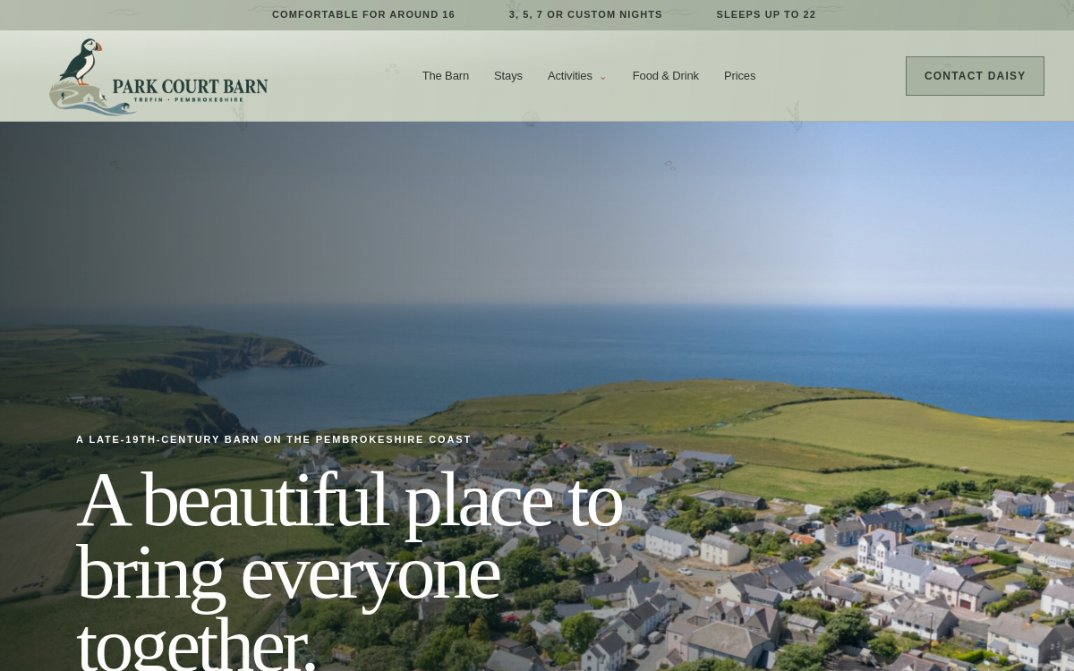 Park Court Barn homepage screenshot